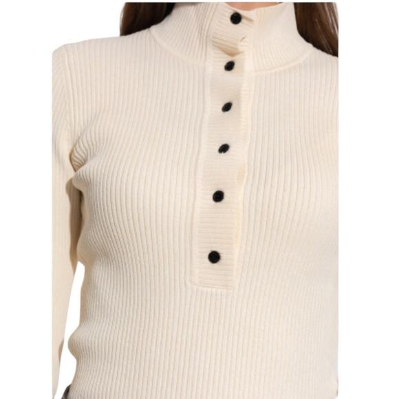 Ganni Beige Ribbed Rayon Long Sleeve Thick Turtleneck Sweater Top Size Medium - Picture 2 of 11